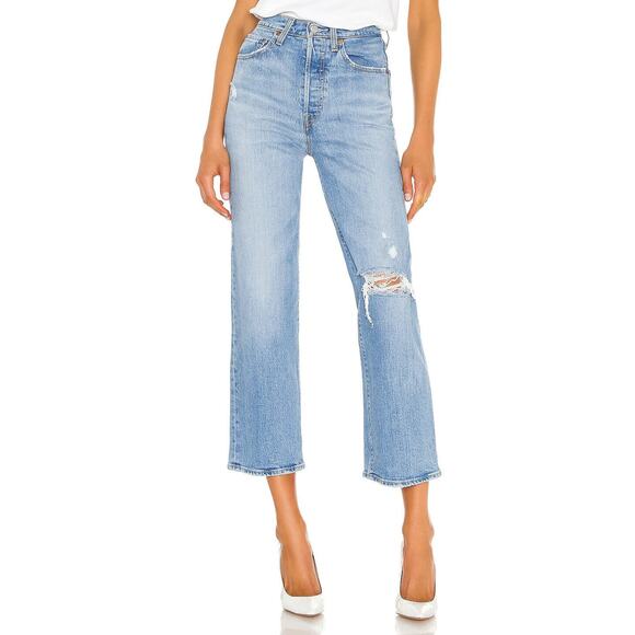 Levi's NWOT Women's Ribcage Straight High-Rise Distressed Jeans Blue Size 30 - Picture 1 of 8